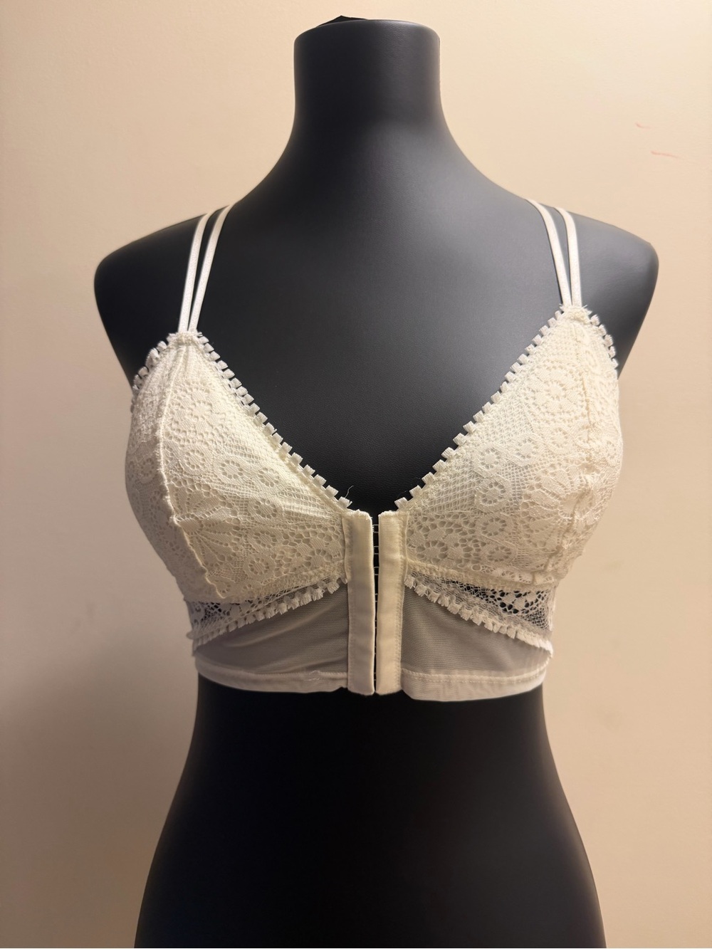 aerie joy Lace padded longline Front Hook Bralette - soft muslin
